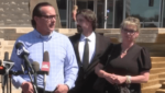 (L to R) Kaylee Goncalves' father, Steve, brother, Steven and mother, Kristi speak to the press after Bryan Kohberger was sentenced for killing their daughter and her friends Madison Mogen, Ethan Chapin and Xana Kernodle. (Court TV)